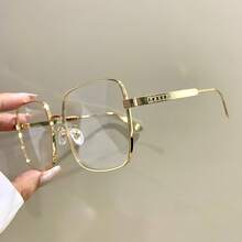 Elegant Metal Frame Glasses With Clear Lenses - Generous Square Design For Women And Men, Lightweight And Comfortable, Fashionable Accessory | Slim Fit Glasses | Durable Hinge | Holiday Gift Edition - vàng - Xem 6