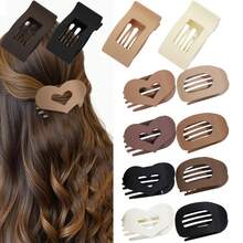 2-6个扁平圆形发夹，纯色+豹纹组合，女士日常发型爪夹，防滑鸭嘴夹，弧形设计，塑料发饰，复古简约小众发夹优雅爪夹夏季海滩度假 - 彩色 - 查看 6