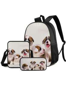 1 Set de Mochila Combo, Mochila con Cremallera de Poliéster Durable, Set de Mochila con Elemento Animal, Oficina, Papelería, Estuche para Lápices y Pinceles, Conveniente para Viajes al Aire Libre, Picnic, Mochila Multifuncional Bandolera, Regalo de Fiesta de Vacaciones