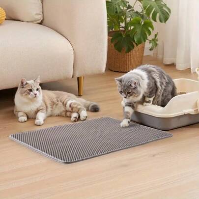 Durable EVA Material Cat Litter Mat, Double Layer Cat Litter Trapping Mat, Anti-Scattering Design, Non-Slip Cat Litter Box Liner, Easy To Clean And Protect The Floor, Soft EVA Mat Suitable For Cat Litter Box, Convenient Scattered Litter Control