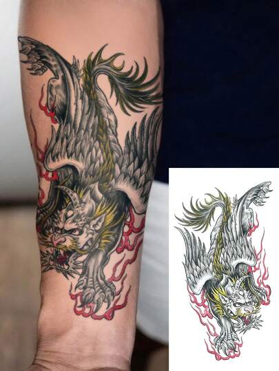 1 Sheets Big Size Body Art Temporary Tattoo Stickers For Men, Ancient Chinese Divine Beast Qilin Pattern, Waterproof Fake Tattoo, Lasts 2-5 Days, Covering Scars,Can Be Used On Arms Wrist Shoulders Legs Waist Neck Hand Chest Thighs Finger Ankle, Suitable For Parties, Gifts, Vacations, Body Decoration