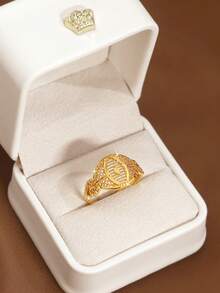 1pc Handcrafted Oval Sun Pattern Adjustable Ring, 24K Gold Plated, Suitable For Women, No Packaging - Oval Series - View 9