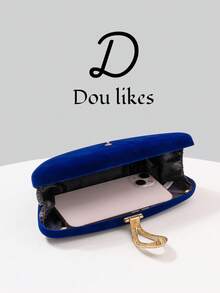 1pc Luxury Velvet Box-Shaped Party Handbag, Water Drop Shaped Rhinestone Decor Clutch Bag, Suitable For Gala, Ball, Formal Attire Pairing, Formal Party Crossbody Bag, Tready Party Bag, Perfect For Party, Wedding, Prom, Gala/Banquet, Matching Women's Prom Dress, Prom Accessories, Sequin Dress, Shiny Dress, Women's Elegant Dress. - Royal Blue - View 8