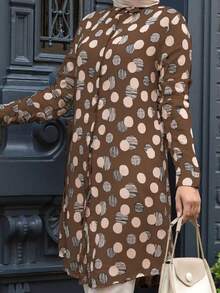 Women's Full Print Long Sleeve Long Arabic Style Top, Spring/Autumn