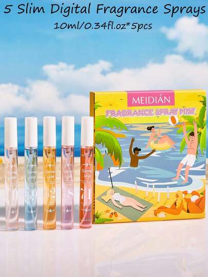 1瓶/5瓶10毫升热带海滩香氛空气清新剂礼盒套装，适合女性，持久留香，便携式家居香氛，适用于卧室/衣橱/浴室，夏季旅行必备，情人节/母亲节、婚礼/毕业季的完美之选。