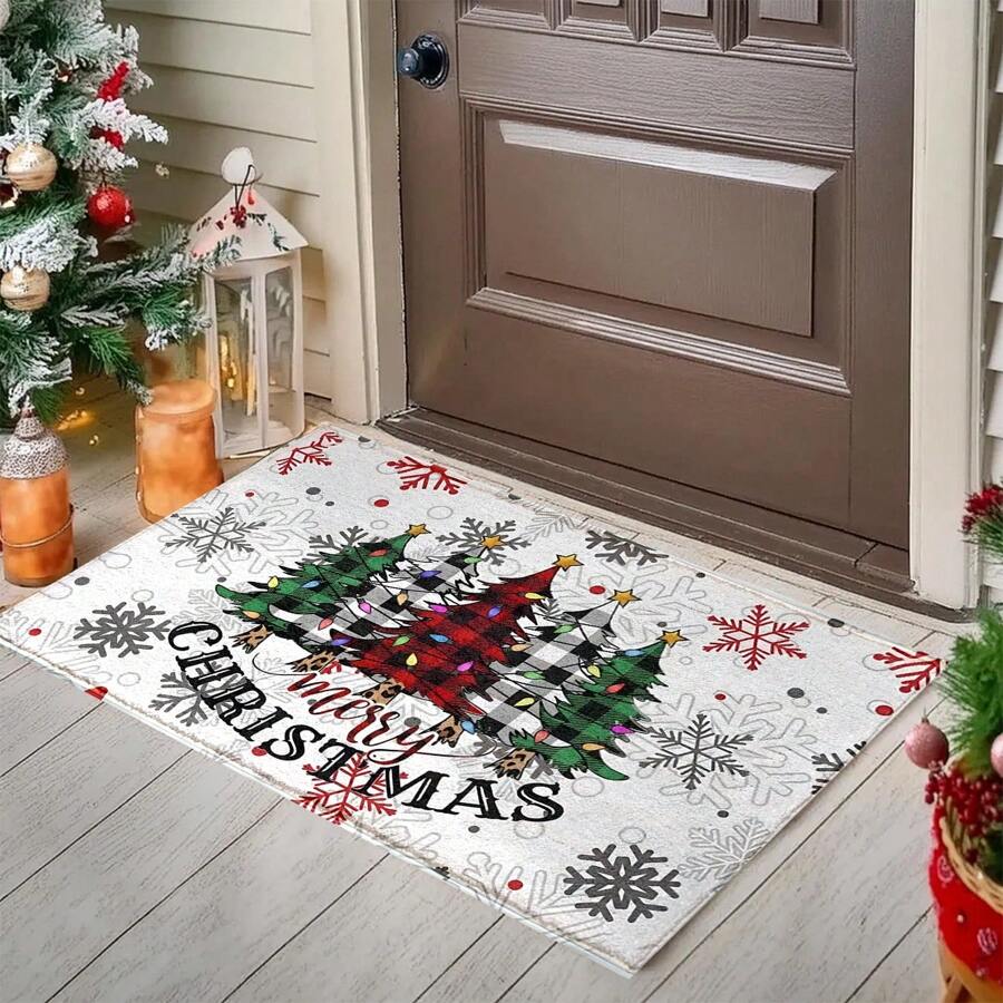 1pc Christmas Tree Pattern Washable Non-Slip Doormat, Suitable For Floor, Bathroom, Living Room, Entryway