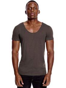 Deep V Neck T Shirt For Men Low Cut Scoop Tee Invisible Tshirt Vee Top - Dark Grey - Low Cut Vee - View 1