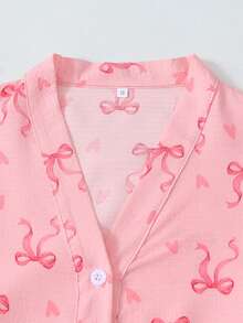 Conjunto de pijama de manga larga con estampado de lazo y corazón para mujer, ropa de otoño e invierno