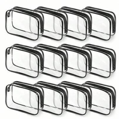 Simple Contrast Color Transparent Cosmetic Bag, Transparent PVC Material, With Zipper Handle, Portable Travel Luggage Bag, Airport Aviation Vacation Storage, Holiday Essentials, Travel Essentials, Travel Accessories, Travel Bag - Lightweight Multifunctional Travel Zipper Bag, Can Store Women's Toiletries And Accessories, Can Be Used As A Travel Storage Bag, For Bag For School Makeup Bag Cruise Essentials Toiletry Bag For Women Waterproof Wash Bag For Travel For Bathroom Large Capacity For Men For Women