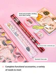 1 Cartoon Schreibwaren-Set inklusive Bleistift, Radiergummi und Lineal als Lerngeschenk für Kinder, Jungen und Mädchen, Abschlussgeschenke, Schüler, Zeichnen, Stifte, Schreibwaren, Jungen, Mädchen, Schule, Schreibutensilien, Rückkehr zur Schule, Weihnachtsgeschenke für Kinder