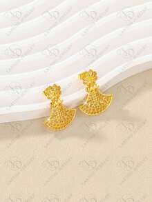 24K Gold Plated Dubai Novelty Earrings & Necklace Jewelry Set, Elegant For Party, Wedding, Anniversary, Dress Up Or Casual Wear - Gold - View 5