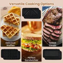 3 In 1 Waffle Iron Panini Press Grill And Sandwich Maker Set With Removable Non-Stick Plates & Portable Cool Touch Handle - US A Type Plug(110-127V) - View 2