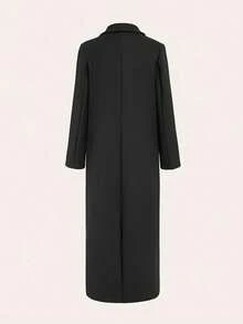 黑色梭织面料双排扣长款大衣，女士办公及休闲穿着，秋冬季款 - 黑色 - 查看 2