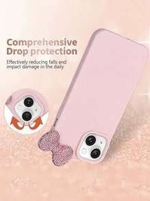 Premium Solid Pink Phone Case 2 Pieces Set (Case + Bowknot) | Exquisite Cover With Pink Sparkling Diamond Bowknot | Stylish Must-Have Accessory, Minimalist & Sweet Style | Perfect Gift For Friends & Besties On New Year, Valentine's Day & Birthdays | Shockproof, Anti-Slip & Scratch-Resistant | Compatible With IPhone 17/17 Pro/17 Pro Max - Pink - View 6