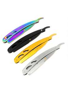 1 pieza Navaja de afeitar plegable, afeitadora manual, arreglo facial para hombres, herramienta de afeitado para barbería, hoja de navaja recta de acero inoxidable, apta para uso en barbería y en el hogar (hojas no incluidas) - Multicolor - Ver 4