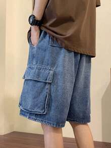 Baggy Jean Shorts Men, Y2k Jorts Cargo Ripped Elastic Waisted, Mens Denim Shorts Loose Fit Vintage Streetwear Summer - Màu xanh lam - Xem 3