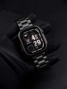 2pcs Black Stainless Steel Metal Adjustable Apple Watch Band And PC Hard Frame Full Protection Apple Watch Case, Anti-Scratch Anti-Collision With Screen Protector And Back Cover, Suitable For Apple Watch Ultra 3 2 1 Series 10/S9/S8/S7/S6/S5/S4/S3/S2/S1, 38mm 40mm 41mm 42mm 44mm 45mm 46mm 49mm, For Men And Women - Black - View 10