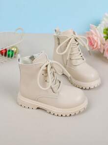 1 Pair Kids Boots, PU Design Heart-Shaped Zipper Thick Sole Boots, Suitable For Boys And Girls, Elementary/Middle School Students, All Seasons, Commuting, Holidays, Parties