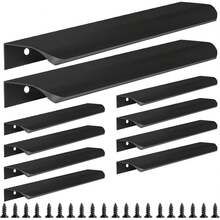 Conjunto de 5 ou 10 puxadores embutidos pretos, ideais para armários, guarda-roupas, gavetas e gabinetes de cozinha. Puxadores modernos de alumínio embutidos para portas de guarda-roupa, acabamento preto fosco. - Preto - Ver 1
