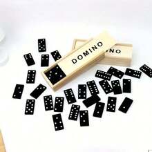 28pcs Wooden Domino Tile Set - Push-Pull Tabletop Game, Suitable For Outdoor Camping And Travel, Classic Black And White Dominoes With Storage Box, Outdoor Game | Classic Tabletop Game | Durable Wooden Structure, Fun Tabletop Game, Domino Tile Toy, Outdoor Camping Travel Game, Wooden Box Packaged Black Domino Tile Tabletop Game, Suitable For Family Entertainment And Party Games - Multicolor - View 6