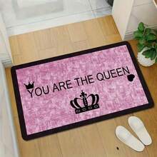 1pc Modern Luxury Pink Non-Slip Soft Polyester Queen Crown Area Rug - "You Are The Queen" Polyester Carpet, Suitable For Living Room, Bedroom And Home, 50x80cm, 50x120cm