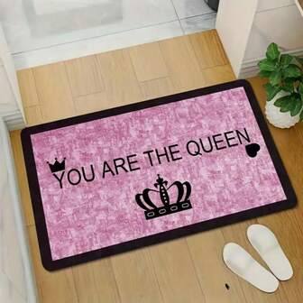 1pc Modern Luxury Pink Non-Slip Soft Polyester Queen Crown Area Rug - "You Are The Queen" Polyester Carpet, Suitable For Living Room, Bedroom And Home, 50x80cm, 50x120cm