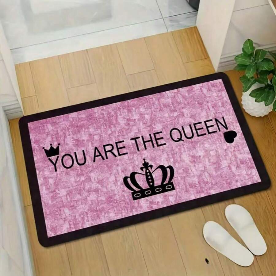 1pc Modern Luxury Pink Non-Slip Soft Polyester Queen Crown Area Rug - "You Are The Queen" Polyester Carpet, Suitable For Living Room, Bedroom And Home, 50x80cm, 50x120cm