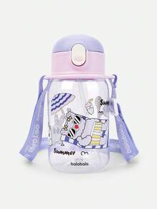 Balabala Kids Water Bottle Straw Cup Cartoon Design Portable Travel - Pink Purple - View 1