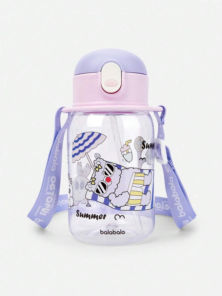 Balabala Kids Water Bottle Straw Cup Cartoon Design Portable Travel - Pink Purple - View 1