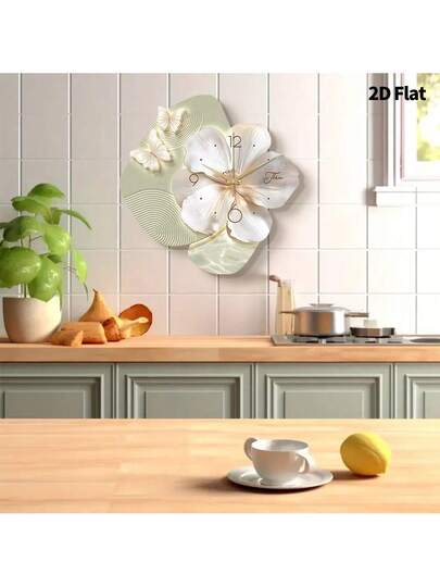 2D Flat, 1pc Moderne Minimalist Flower Art Creativity Klok Mute ative Wand Clock, Super Quiet Quartz Movement, No Ticking Sound, Bedroom Dining Room Living Office Sofa Background Home view 9
