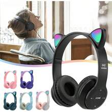 Kids Headphones, Cat Ear LED Light Up Bluetooth 5.0 Foldable Wireless Gaming Headset For Kids Adult, Built-In Mic Noise Cancelling Over Ear Headphones For Study/Travel
