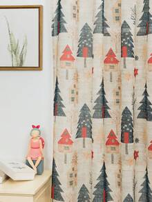 1pc Lightweight & Minimalist Fashion Christmas Red Snowflake Printed Curtain, Suitable For Living Room, Bedroom Home Decor, For All Seasons