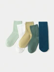 Balabala 5 paquetes de calcetines de algodón hasta el tobillo cómodos para niños y niñas - tono verde blanco - Ver 2