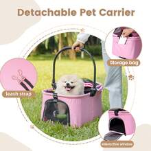 Wedyvko Foldable Dog And Cat Stroller – Lightweight Transport Cart For Dogs And Cats Up To 20 Kg | 3-In-1: Carrying Bag, Car Seat, And Stroller | Breathable Mesh, Cup Holder, And Storage Space | Ideal For Travel, City, Vet Visits, And Outdoor Use - 淺粉色 - 查看 2