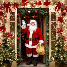 1pc 35.4x70.8 Inch Polyester Santa Claus Holiday Party Banner, Suitable For Hanging Decoration At Home Entrance And Rooms, Versatile Indoor Decor, Party Banner