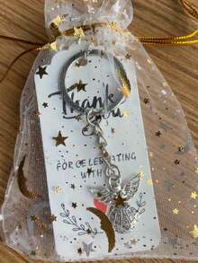 1pc/30pcs Silver Angel Pendant Keychain Gift, Baptism Party Favor, Comes With Moon & Star Organza Bag & Thank You Tag, Great Gift