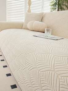 1 件提花毛绒沙发套，现代简约防滑沙发垫，防尘可洗沙发套，L 型沙发 1/2/3/4 座椅保护套，宠物友好型装饰，适合所有季节 - 亞麻白 - 查看 10