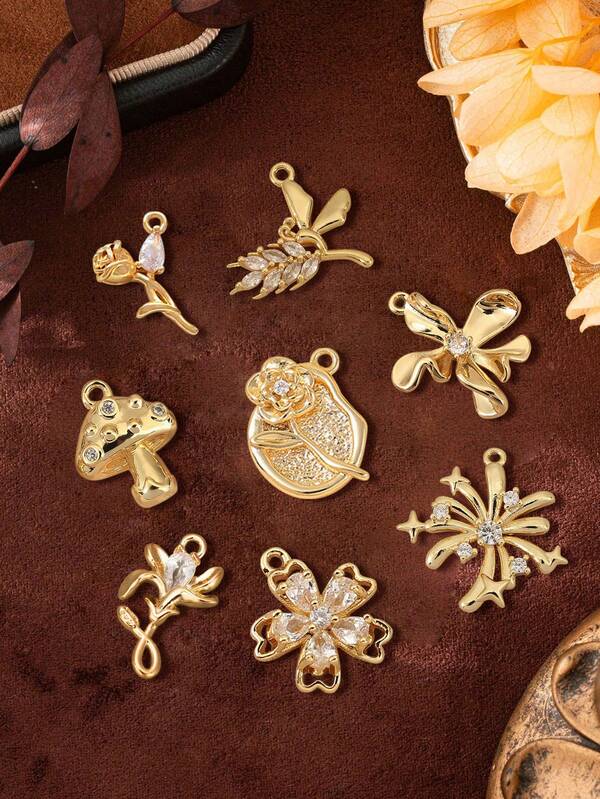 1pc Floral & Plant Cubic Zirconia Necklace, Bracelet, Pendant, Exquisite Copper Jewelry Accessory, DIY Jewelry Gift