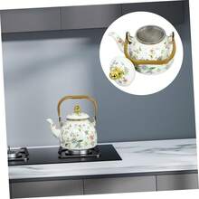 Enamel Teapot With A Built-In Filter, 40.58 Oz Capacity. This Beautifully Printed Enamel Teapot Retains Heat Exceptionally Well And Is Suitable For Induction And Gas Stoves.  Its Thick, Durable Construction Makes It Ideal For Use As Both A Teapot And A Kettle, Perfect For Camping, Valentine's Day Parties, Family Gatherings, Or As A Valentine's Day Gift. - White - View 11