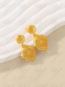 24K Gold Plated Dubai Novelty Earrings & Necklace Jewelry Set, Elegant For Party, Wedding, Anniversary, Dress Up Or Casual Wear - Gold - View 8