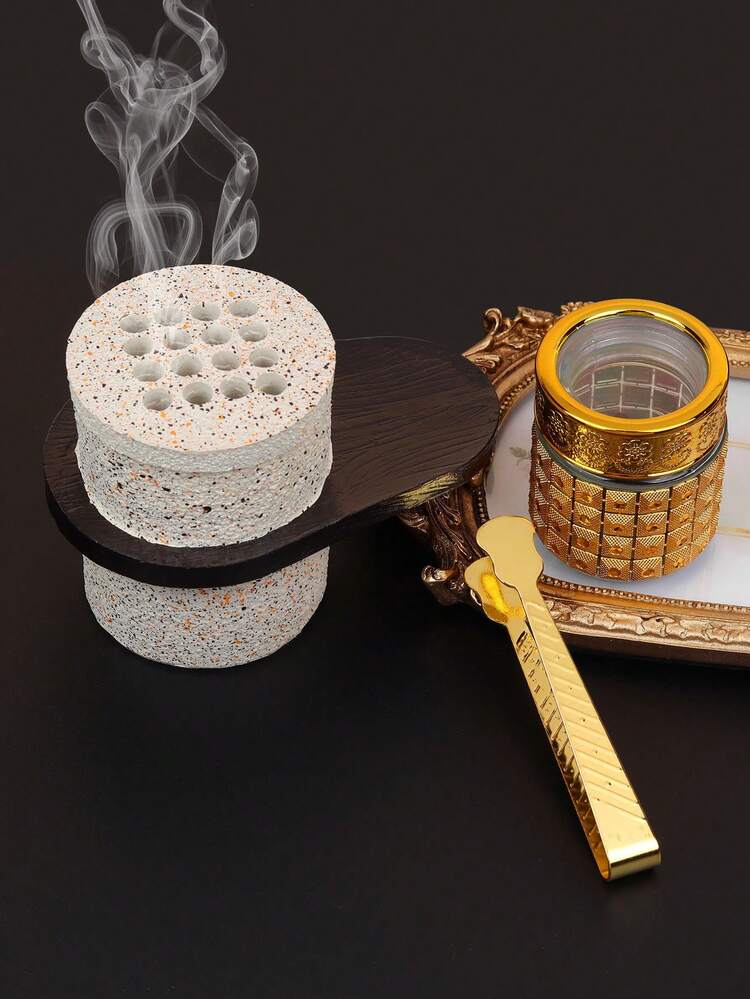 1 件/1 套树脂香炉/Bakhoor 香炉，黑白煤炭大理石图案树脂手持香炉，带盖款式。 - 奶油白 - 查看 13