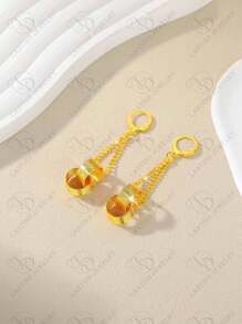 优雅中东女士镀金圆球迪拜珠宝吊坠耳环，配阿拉伯珍珠，派对/婚礼礼物 - 金色 - 查看 4