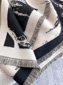 1 件女士复古时尚水墨画围巾，艺术女士毛毯围巾长斗篷披肩，时尚设计师新款优雅系列礼物，适合服装、拍摄照片和温暖的冬秋季