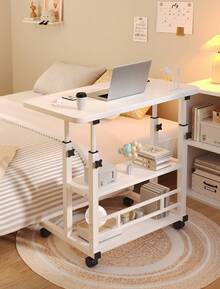 1pc Adjustable Height Sofa Side Table, Adjustable Bedside Table, 3 Tier Shelves Overbed Table With 360° Swivel Wheels 23.6-35.4in Height Adjustable Mobile Laptop Table Standing Rolling Bedside Table For Home Living Room Bedroom - 白色 - 查看 4