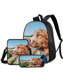 1 Set Mochila duradera de poliéster con elemento animal, incluye estuche para lápices para útiles de oficina, herramientas, conveniente para viajes al aire libre, picnic, mochila multifuncional tipo bandolera, regalo para volver a la escuela