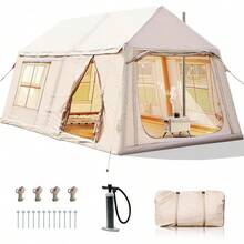 Inflatable Tents For Camping, Blow Up Tent With Hand Pump, Easy Setup InflatableTent 4 Season Tent, Waterproof Oxford Air Glamping Tents For Camping Adult 4/6/8 Person - 兩房公寓 - 米色 - 13英尺 x 9英尺 x 6.5英尺 - 查看 2