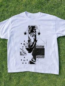 Destroy Lonely Love Lasts Forever Graphic T-Shirt Black And White Grunge Streetwear Hip Hop Rapper M - 白色 - 查看 1