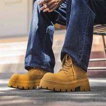 Carbon Black High Tube Men's British Thick-Soled Chelsea Boots Motorcycle Chimney Boots  Ankle Boots - trắng - Xem 9