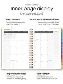2026.1-2026.12 Monthly Calendar Book, Simple Monthly Weekly Daily Planner Calendar Notebook With Monthly Overview Grids,Monthly Tabs&Notes,Office Decor, Back To School Supplies,Perfect Gifts
