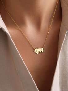 1件个性化姓名项链，拼图式设计，304L不锈钢材质，字母可定制，简约优雅，适合母亲节、情人节和圣诞节礼物 - 经久耐用，适合日常佩戴 - 彩色 - 查看 5